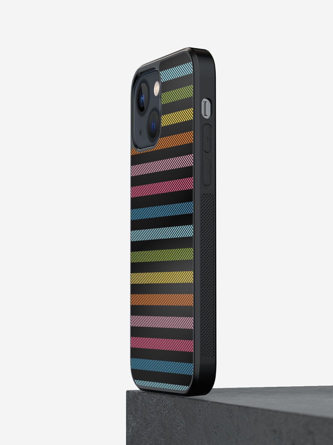 

macmerise Multi-Coloured Printed Stripes All The Way Design iPhone 13 Mini Phone Back Case, Black