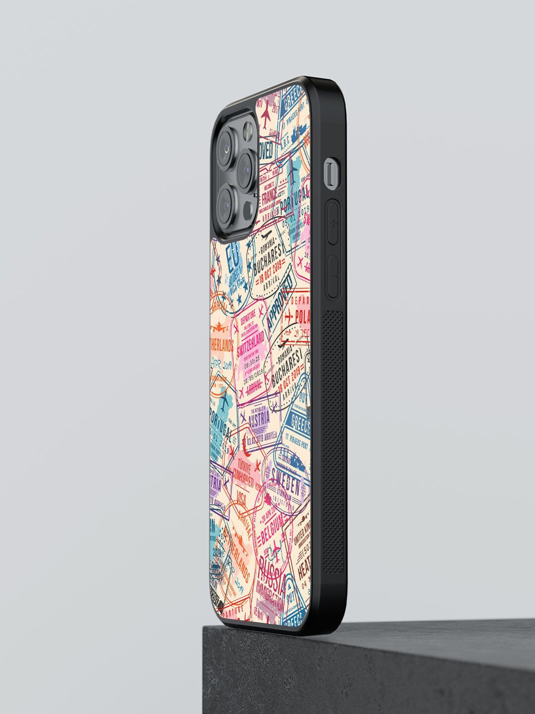 

macmerise Beige Printed Immigration Stamps iPhone 13 Pro Bumper Case