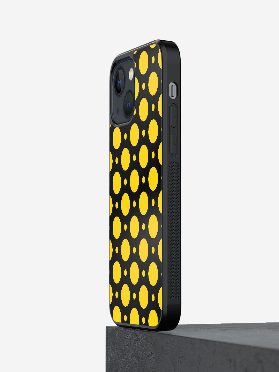 

macmerise Yellow & Black Polka Dot Design IPhone 13 Mini Bumper Phone Back Case