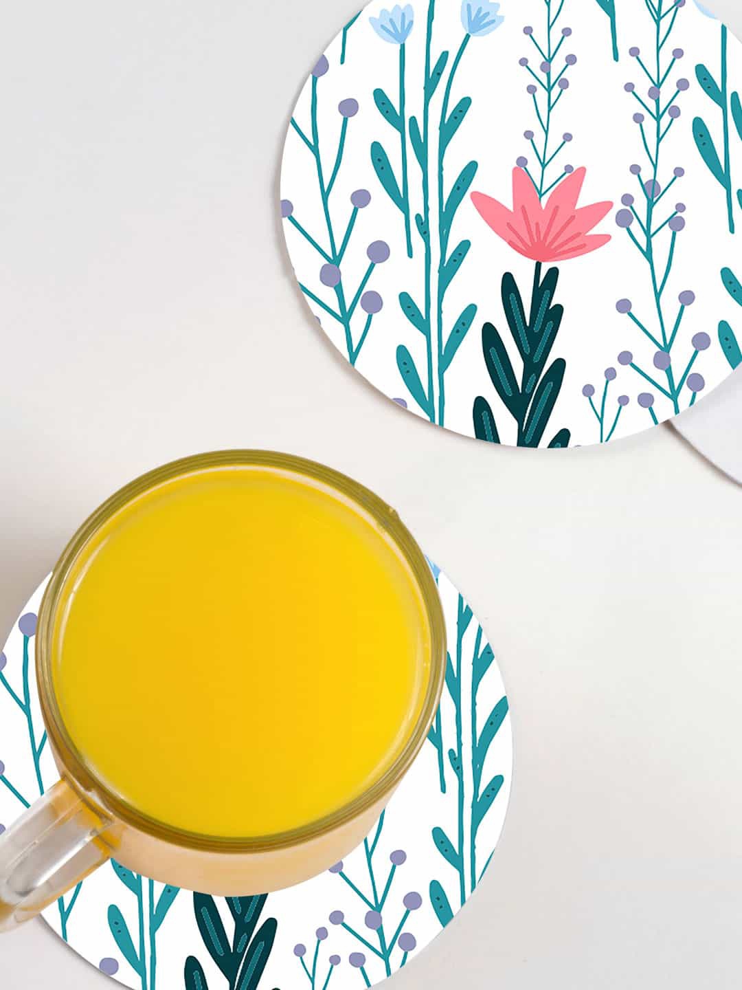 

macmerise Set Of 6 White & Green Printed Circular Coasters