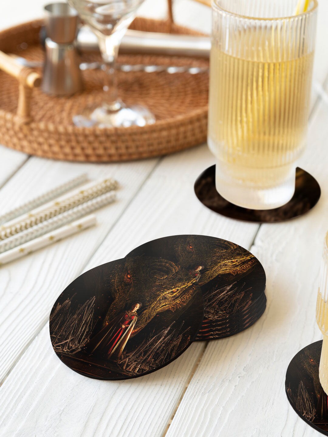 

macmerise Set Of 6 Brown Princess Rhaenyra Printed Circular Coasters