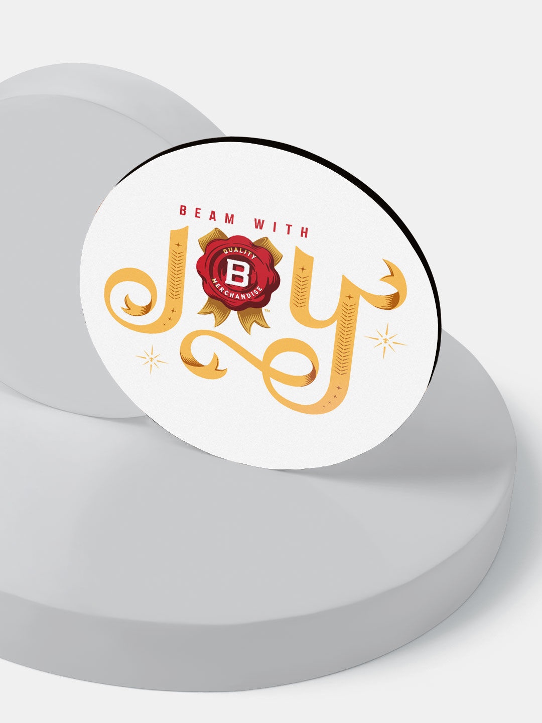 

macmerise Pack Of 6 White & Red Printed Jim Beam with Joy Circular Coasters