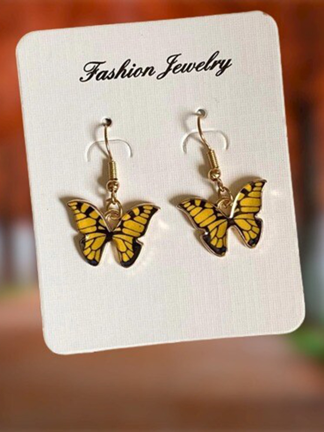Pinapes Pack Of 2 Gold Plated Pink & Yellow Butter Fly Drop Earrings