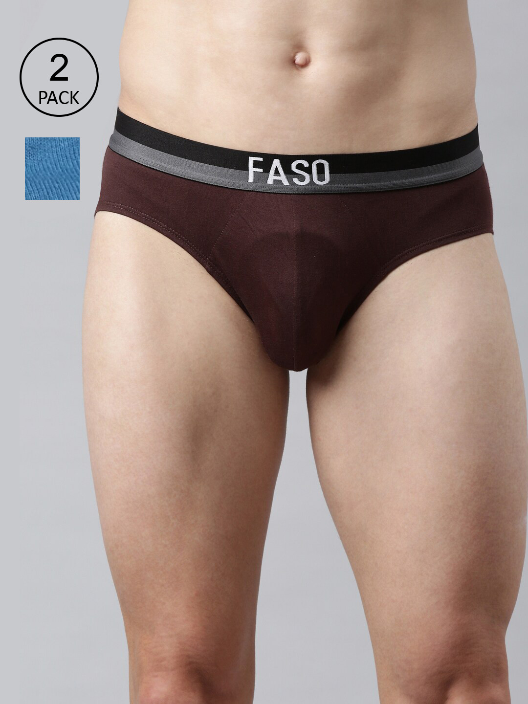 

FASO Men Brown & Blue Pack Of 2 Solid Cotton Briefs