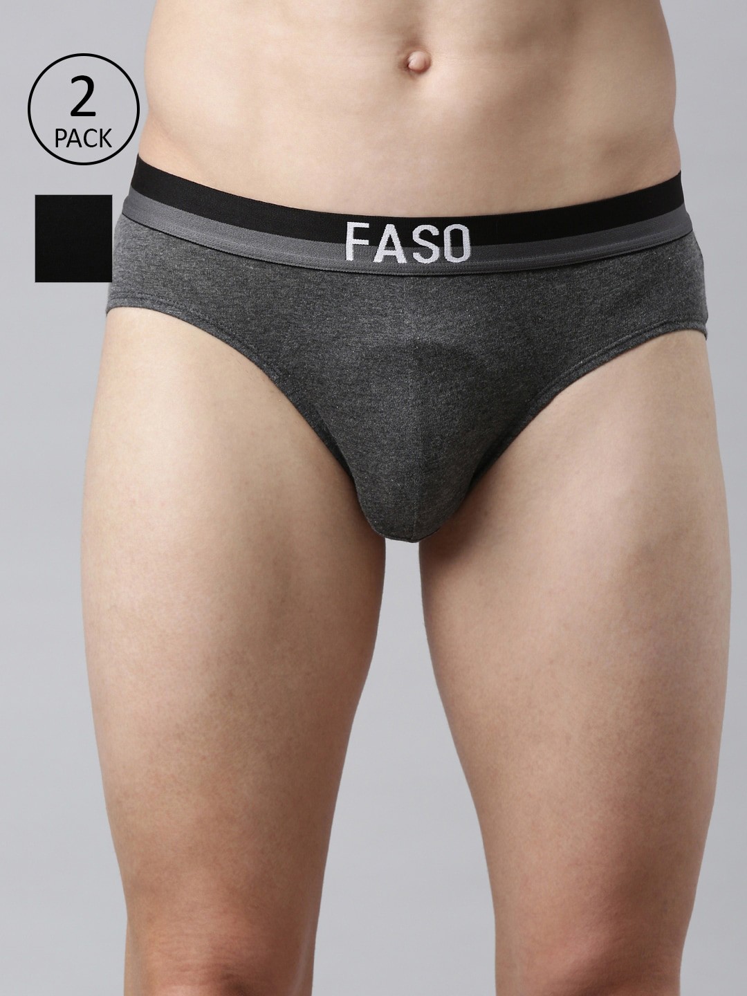 

FASO Men Black & Grey Pack of 2 Solid Cotton Basic Briefs