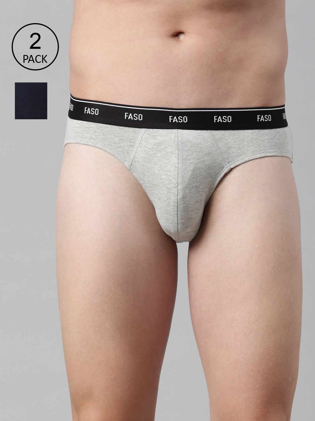 

FASO Men Grey & Black Pack Of 2 Solid Cotton Basic Briefs