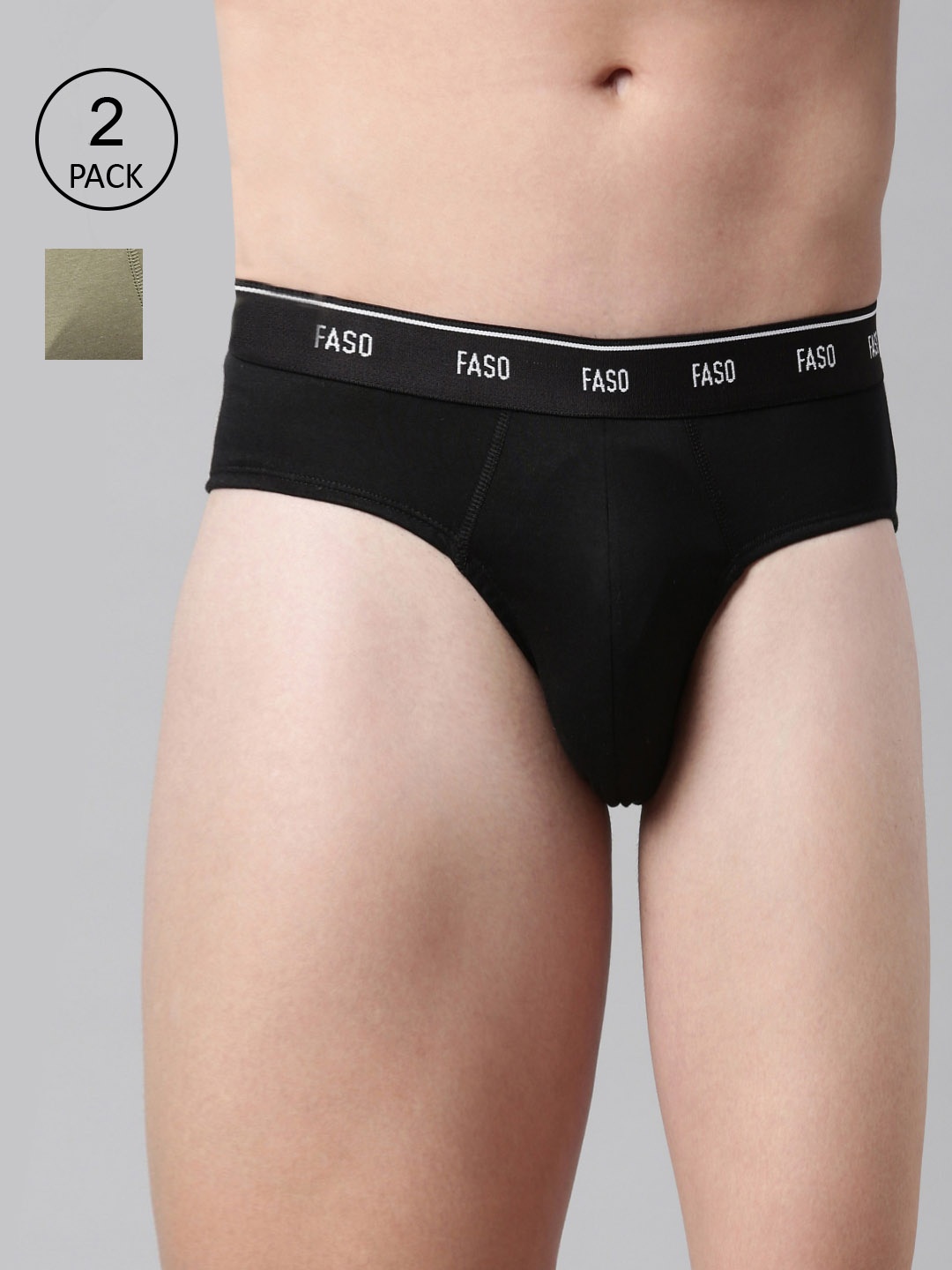 

FASO Men Black & Olive Pack Of 2 Solid Cotton Basic Briefs