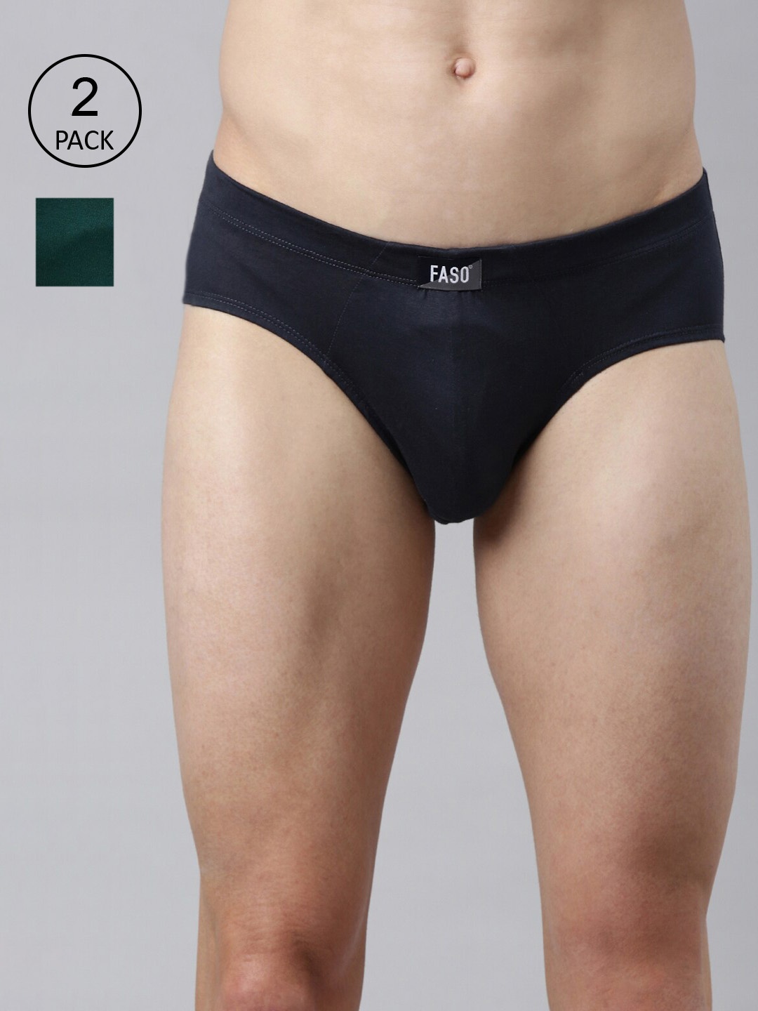 

FASO Men Pack of 2 Navy Blue & Green Solid Cotton Briefs
