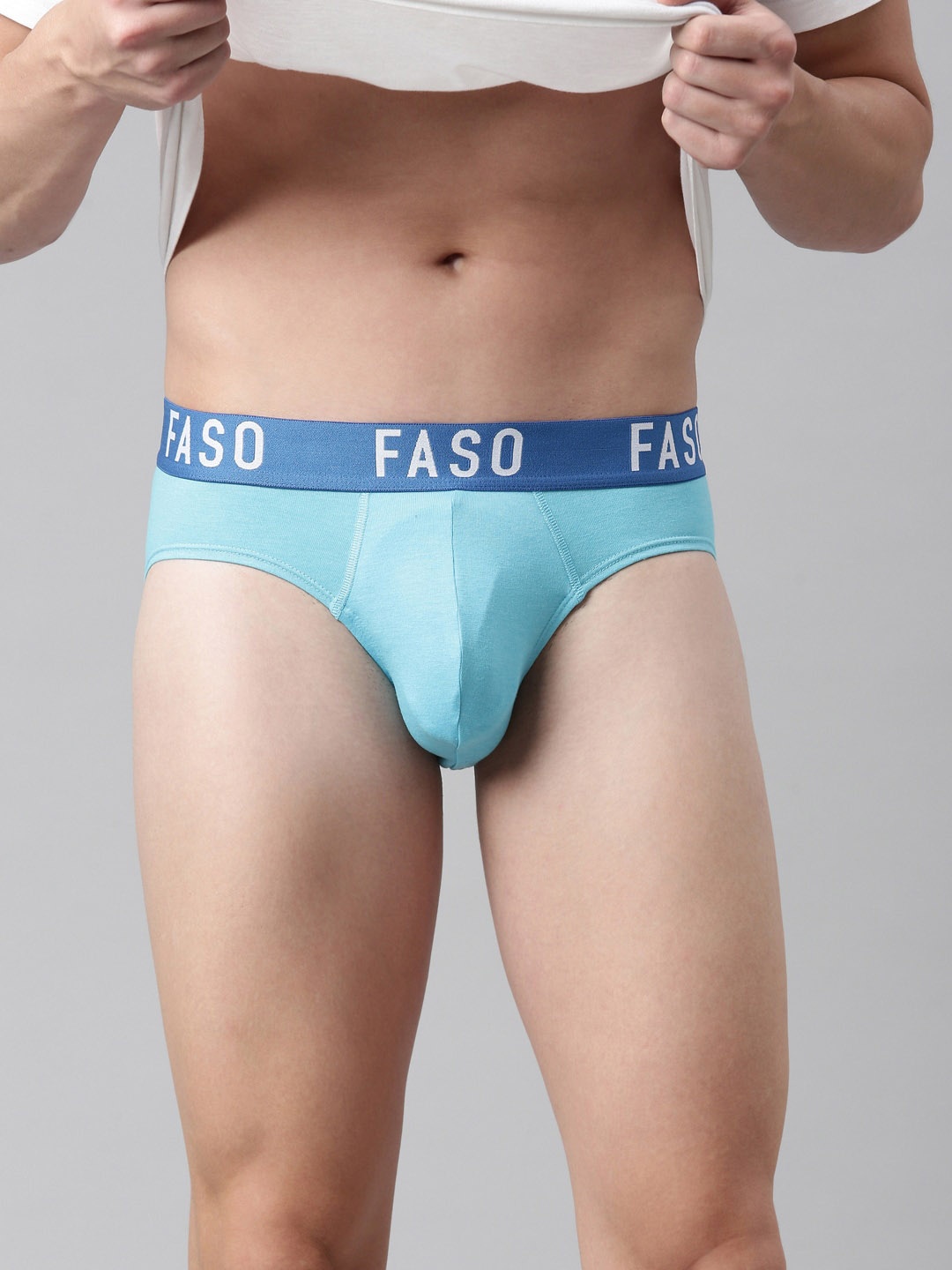 

FASO Men Turquoise Blue Solid Cotton Basic Briefs