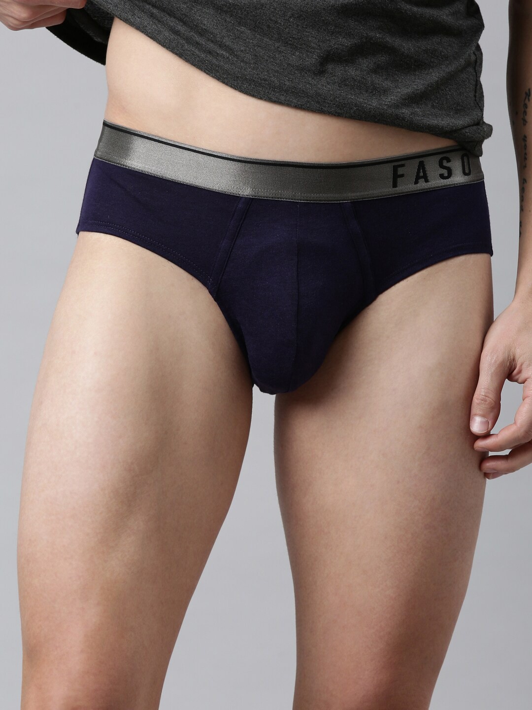 

FASO Men Navy Blue Solid Cotton Basic Briefs