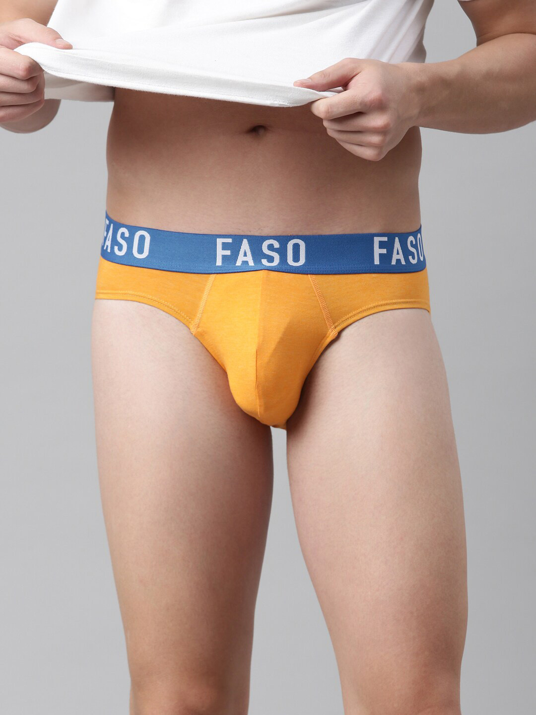 

FASO Men Orange Solid Cotton Briefs