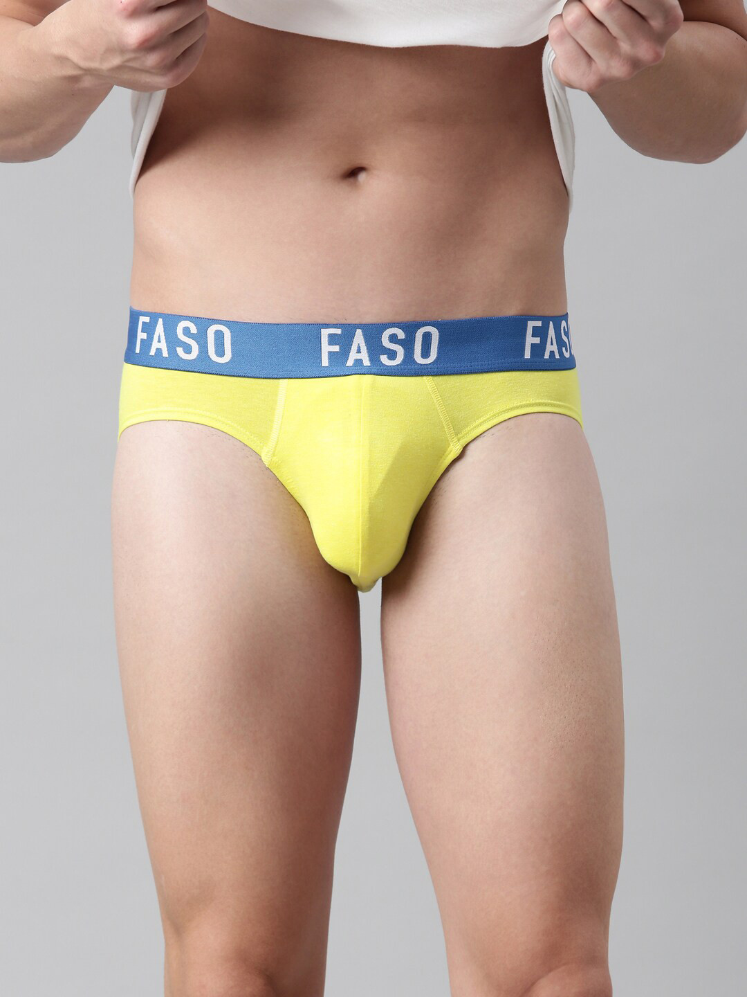 

FASO Men Neon Yellow & Blue Solid Cotton Briefs
