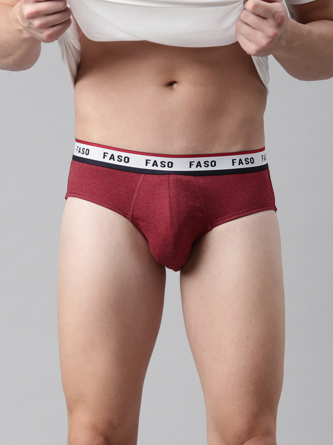 

FASO Men Red Solid Basic Brief