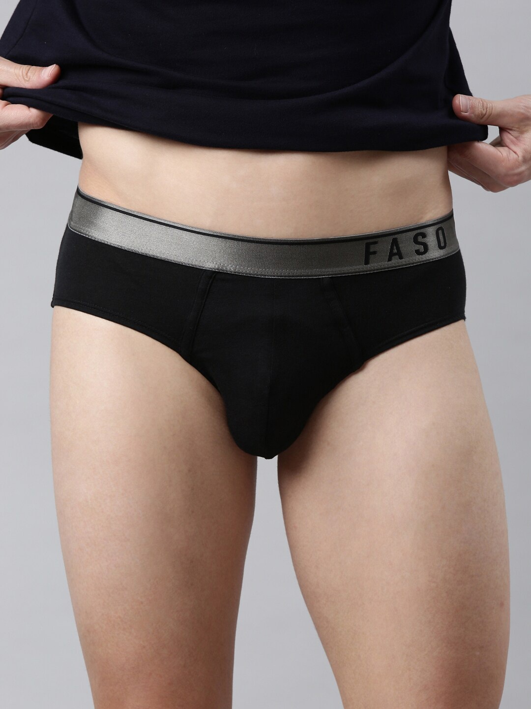 

FASO Men Black Solid Cotton Basic Briefs