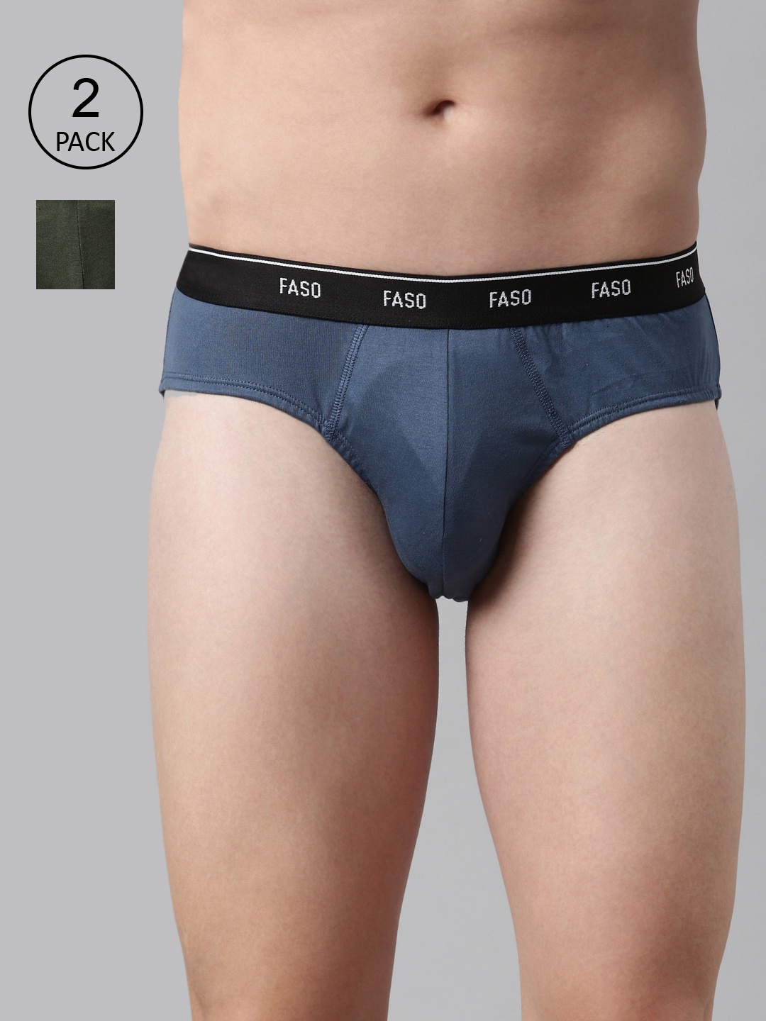 

FASO Men Green & Blue Pack Of 2 Solid Pure Organic Cotton Basic Briefs