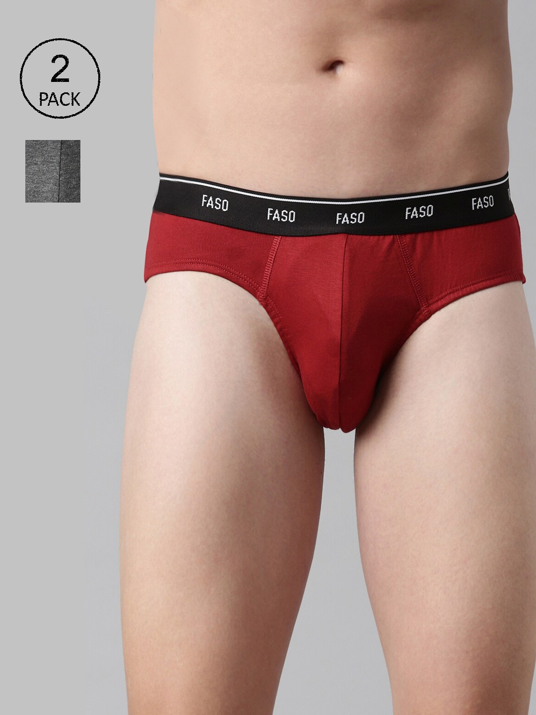 

FASO Men Maroon & Grey Pack Of 2 Solid Pure Cotton Basic Briefs