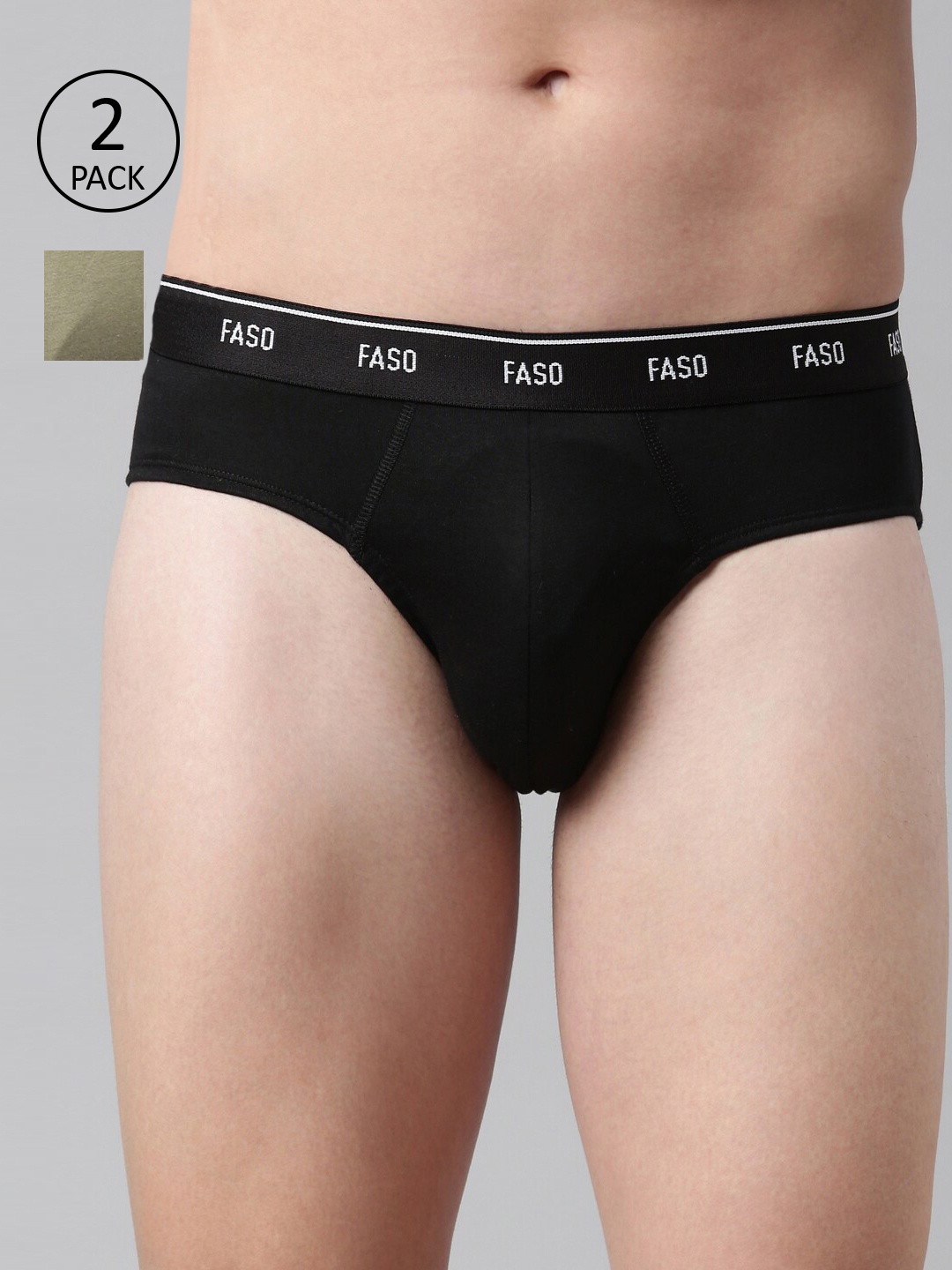 

FASO Men Black & Olive Pack Of 2 Solid Cotton Basic Briefs FS1001-PO2