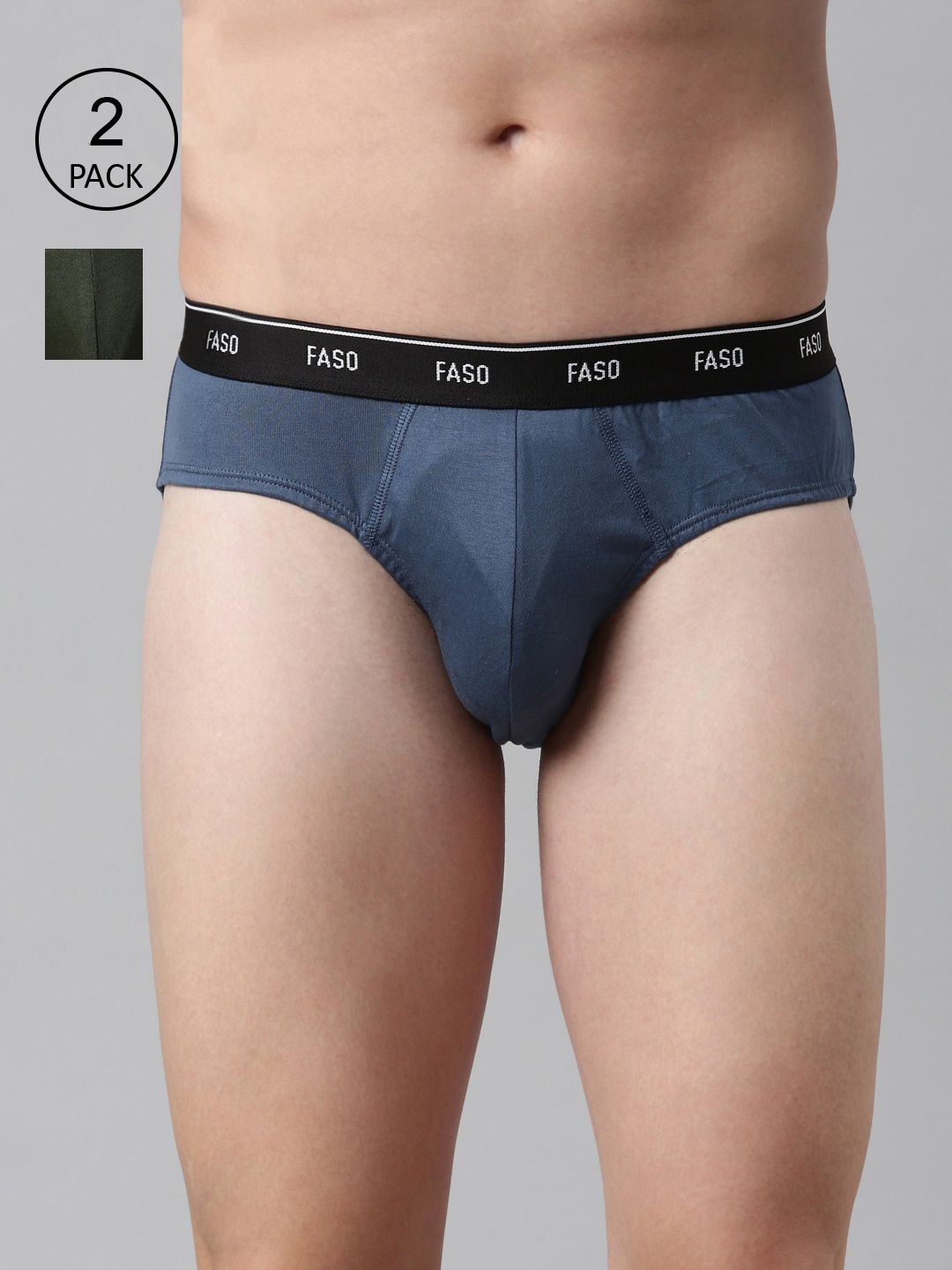 

FASO Men Olive & Blue Pack of 2 Solid Pure Organic Cotton Basic Briefs