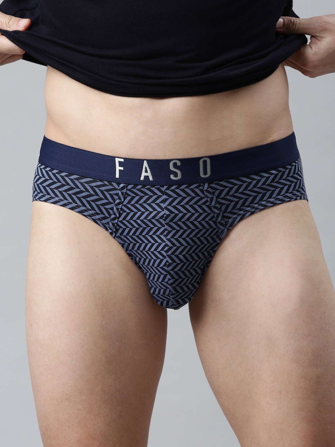

FASO Men Blue Printed Cotton Briefs, Navy blue