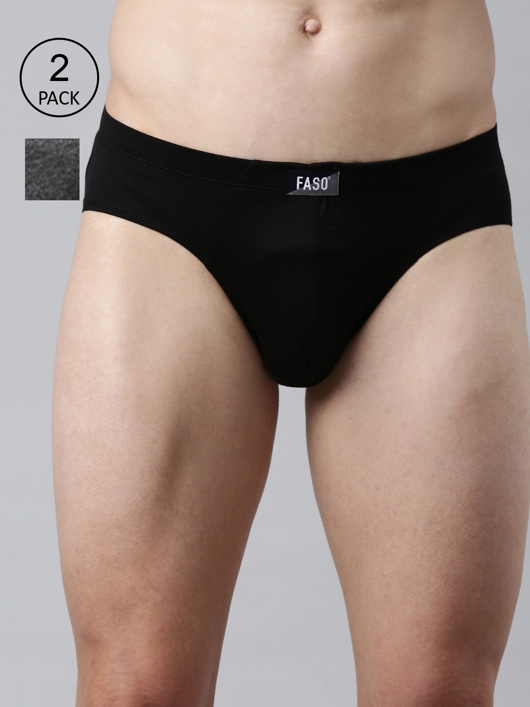 

FASO Men Grey & Black Pack Of 2 Solid Cotton Hipster Briefs