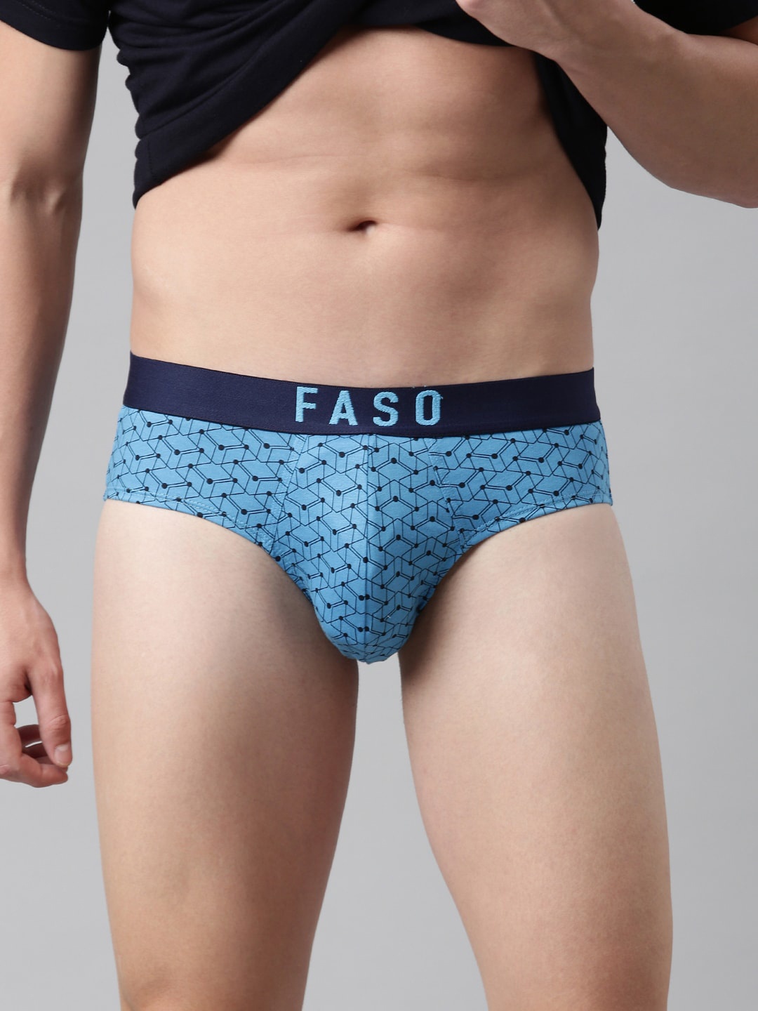 

FASO Men Turquoise Blue Printed Cotton Basic Briefs