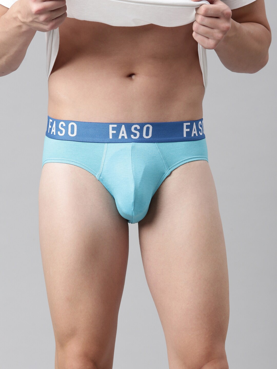 

FASO Men Turquoise Blue Solid Basic Briefs