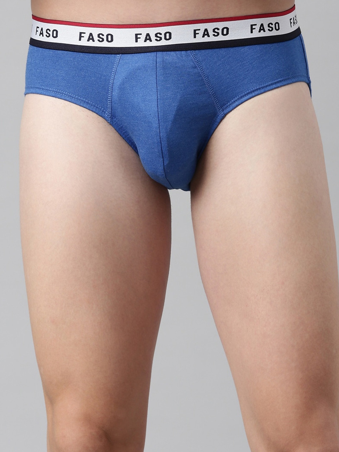 

FASO Men Blue & White Solid Basic Briefs