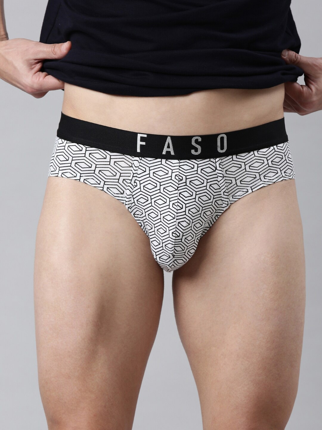 

FASO Men White & Black Printed Cotton Basic Briefs