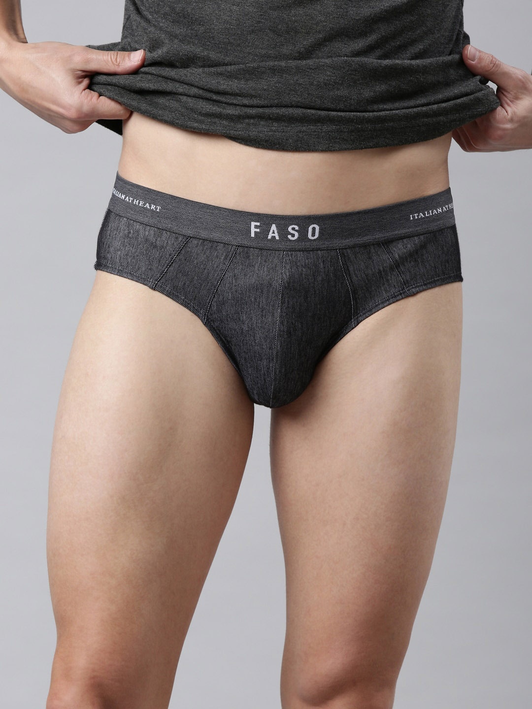 

FASO Men Grey Solid Cotton Basic Briefs