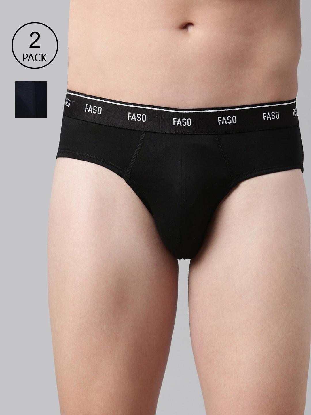

FASO Men Pack Of 2 Navy Blue & Black Solid Cotton Basic Briefs