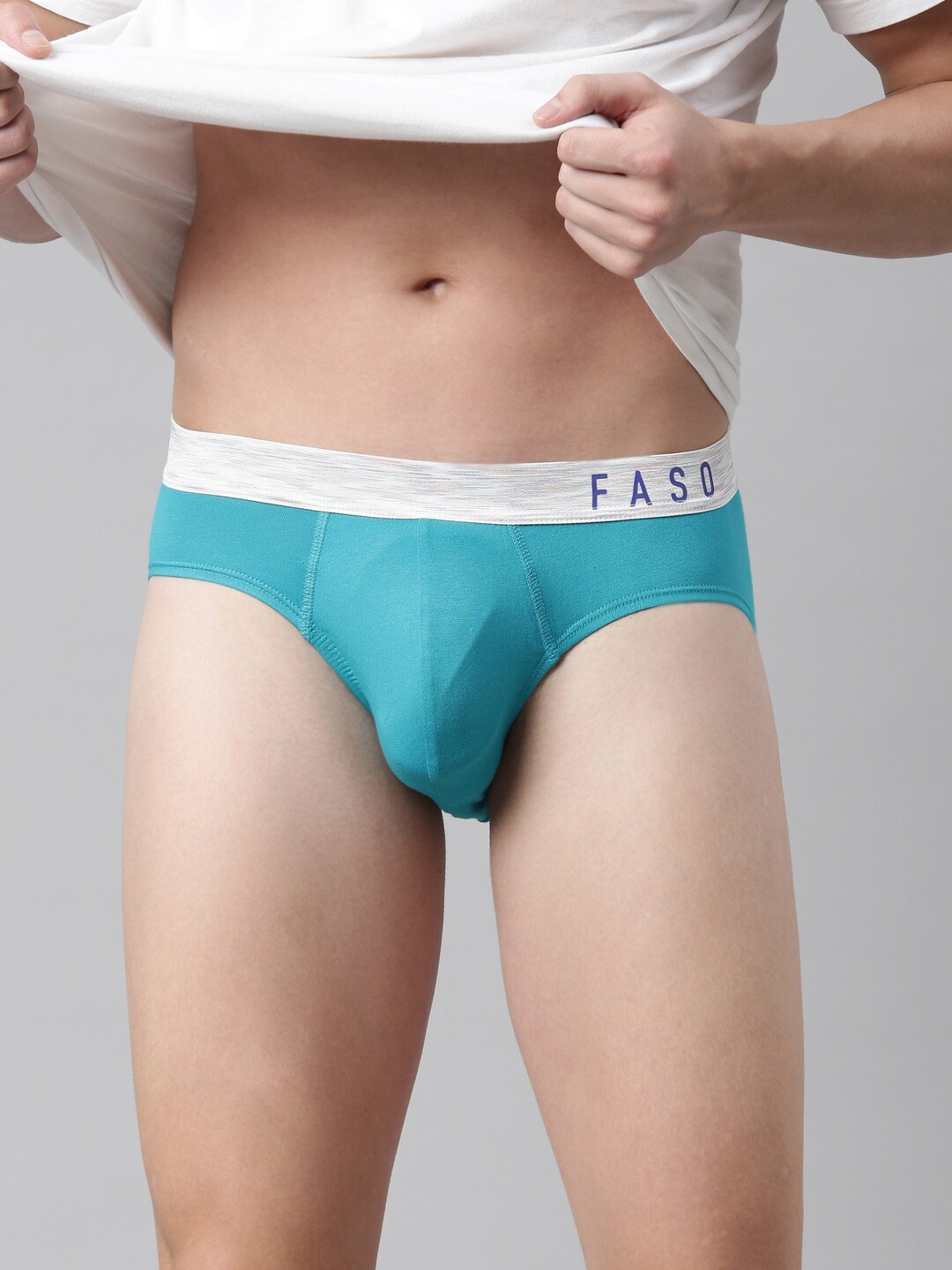 

FASO Men Blue Solid Cotton Basic Briefs