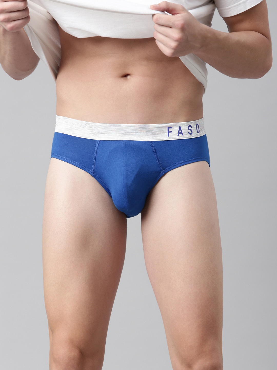 

FASO Men Blue & Grey Solid Cotton Basic Briefs