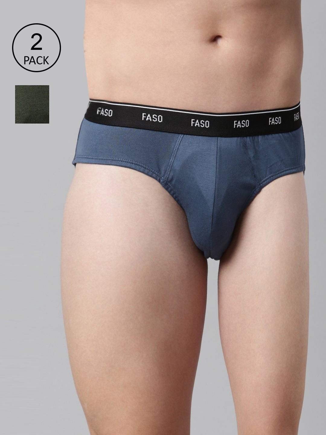 

FASO Men Blue & Grey Pack Of 2 Solid Pure Cotton Basic Briefs