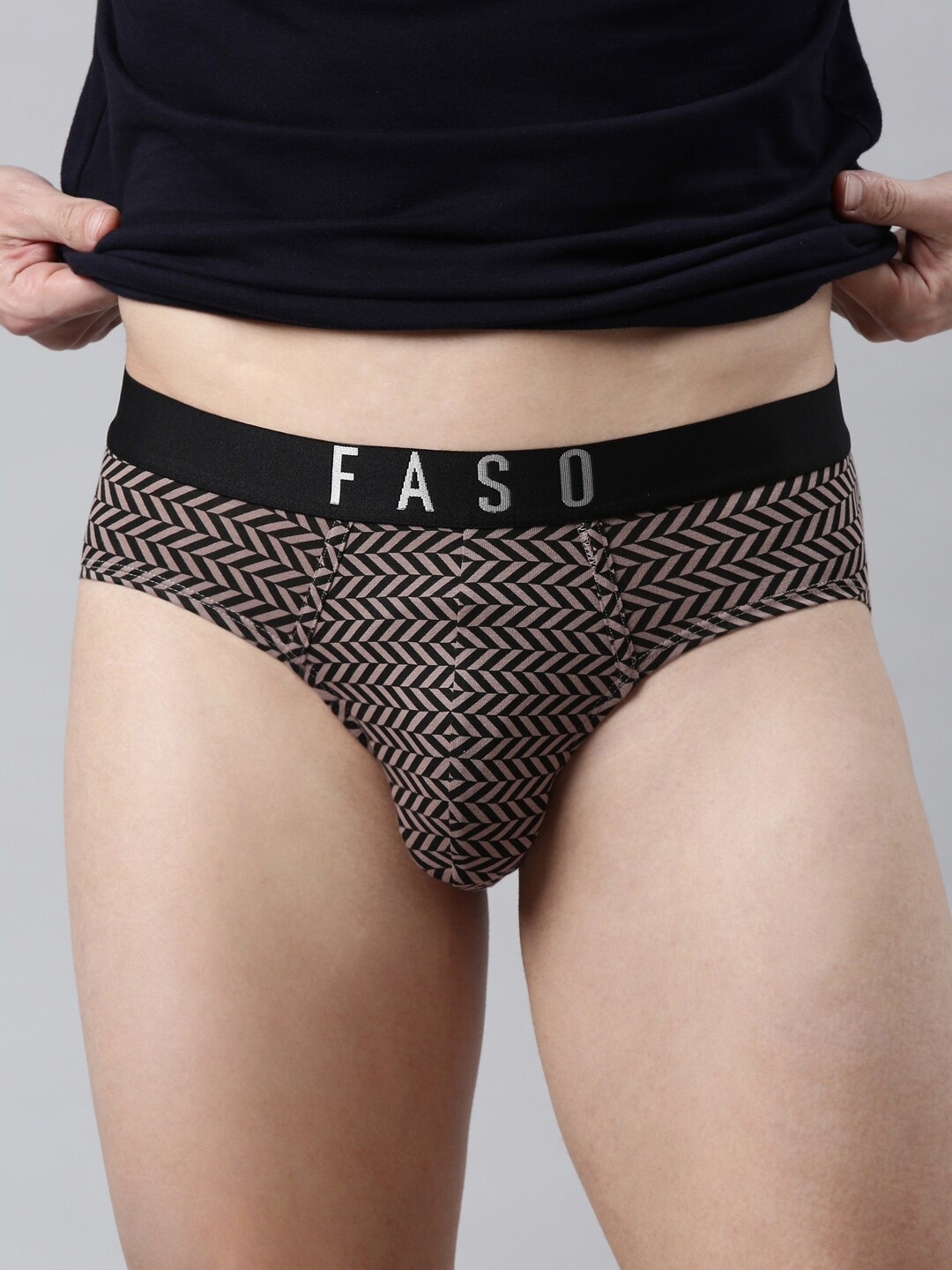 

FASO Men Beige & Black Printed Cotton Basic Briefs