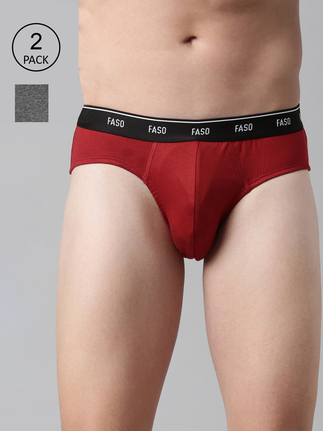 

FASO Men Maroon & Grey Solid Pure Cotton Basic Briefs