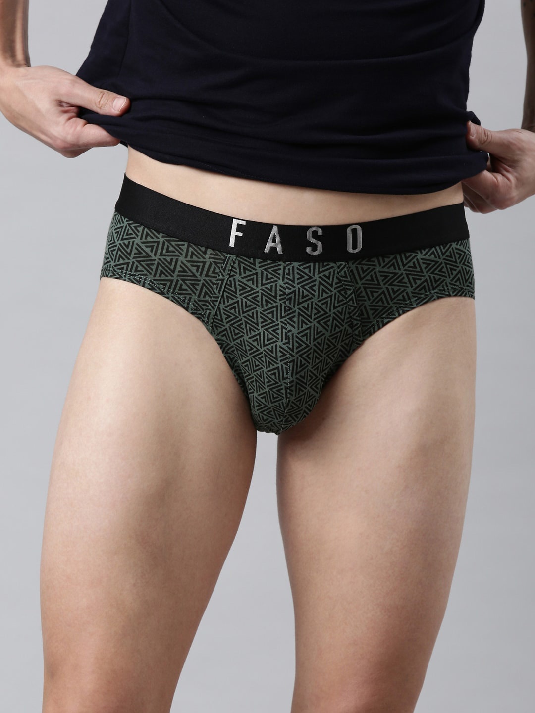 

FASO Men Olive & Black Printed Cotton Basic Briefs