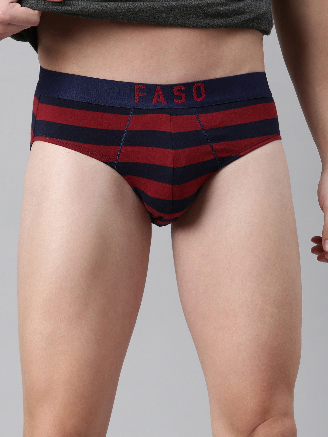 

FASO Men Maroon & Blue Striped Organic Cotton Basic Briefs