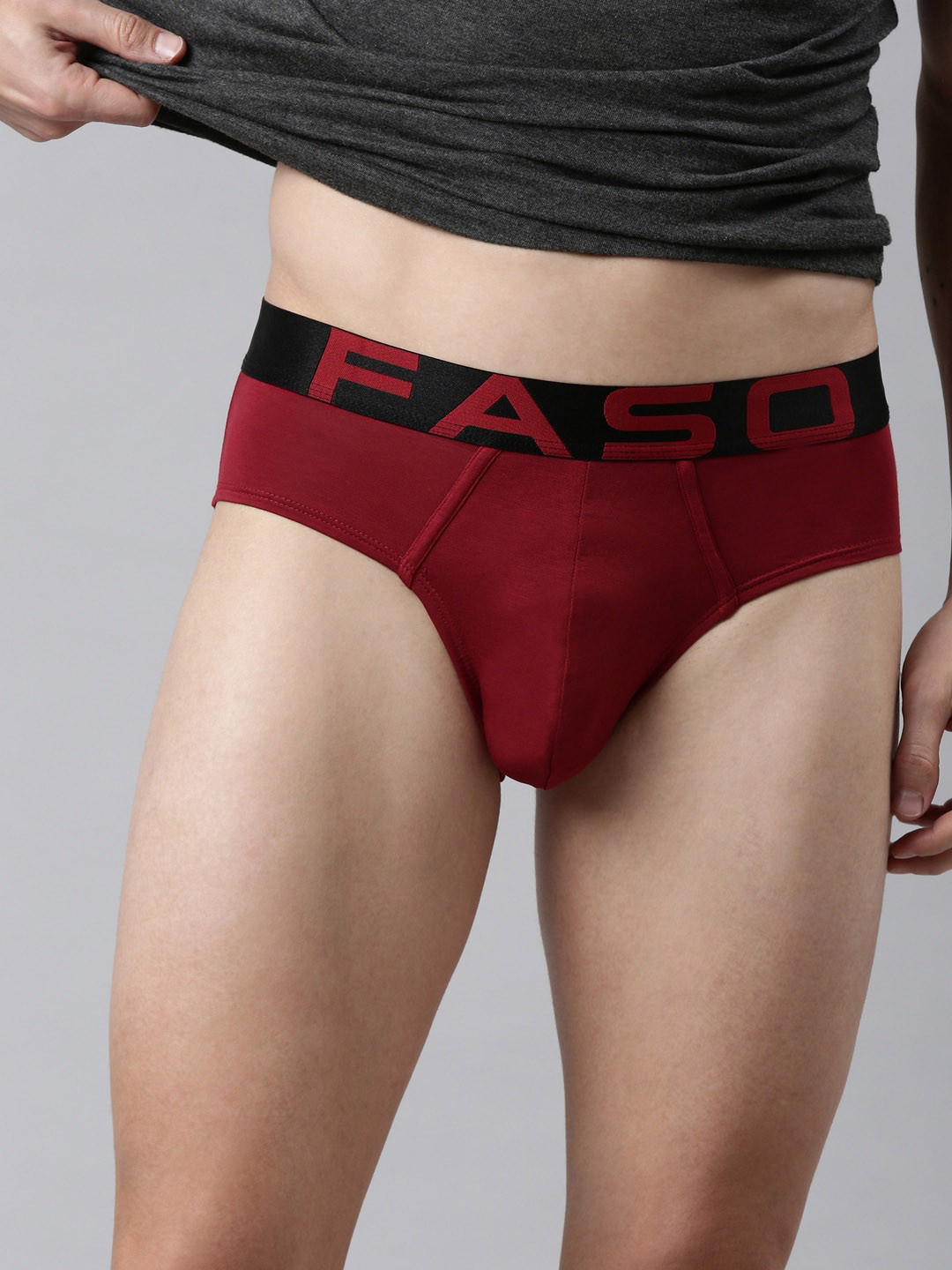 

FASO Men Maroon & Black Solid Basic Briefs