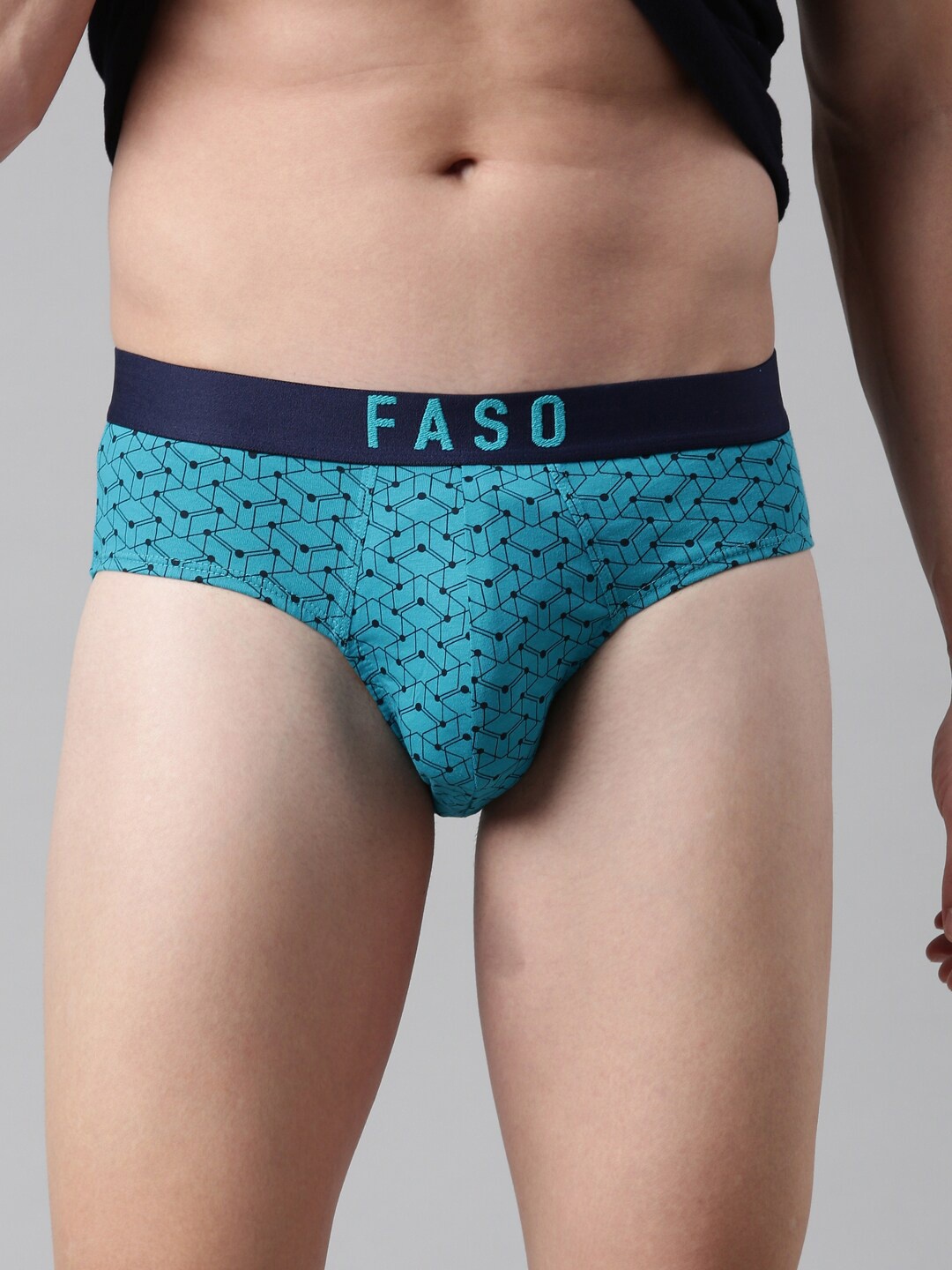 

FASO Men Teal Blue & Navy Blue Printed Cotton Basic Briefs