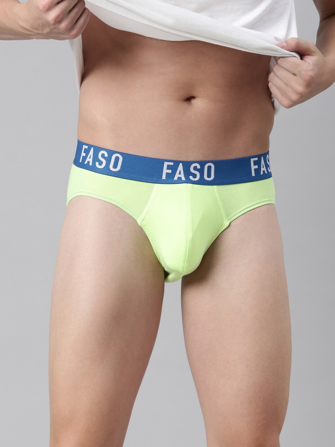 

FASO Men Neon Green & Blue Solid Cotton Basic Briefs