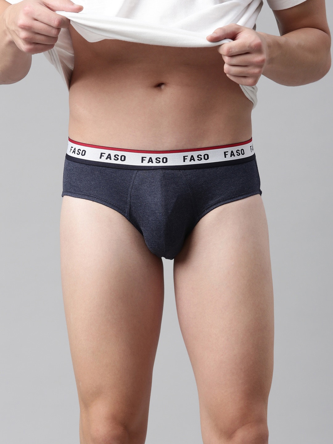 

FASO Men Navy Blue Solid Basic Briefs