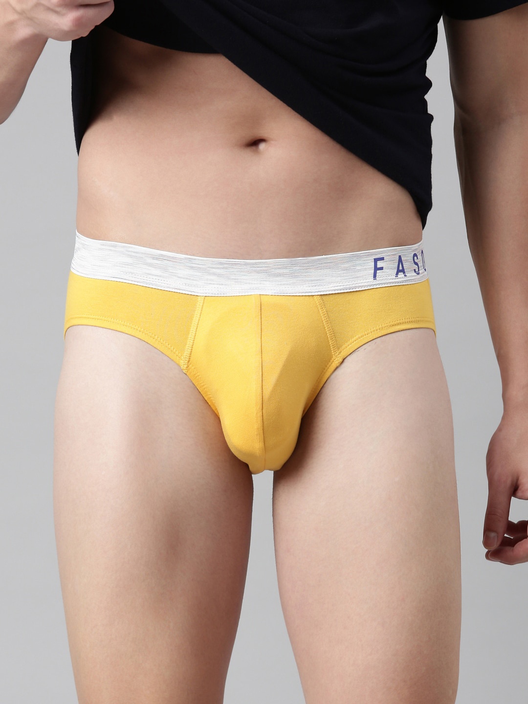 

FASO Men Yellow & Grey Solid Cotton Basic Briefs