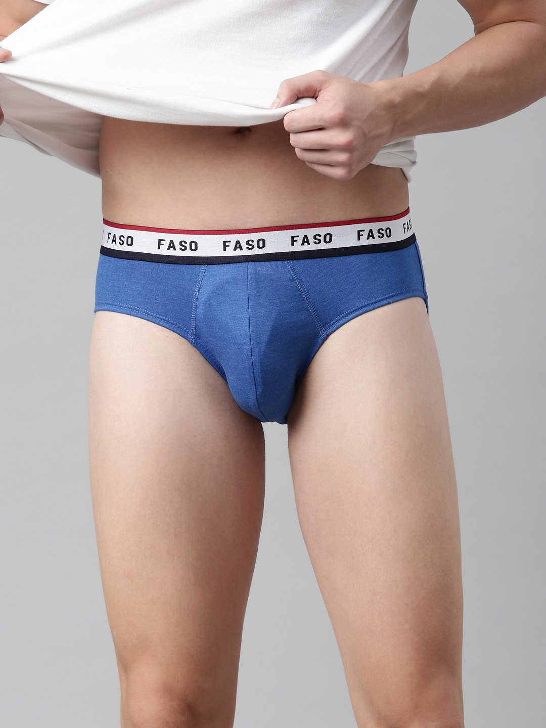 

FASO Men Blue & White Solid Basic Briefs