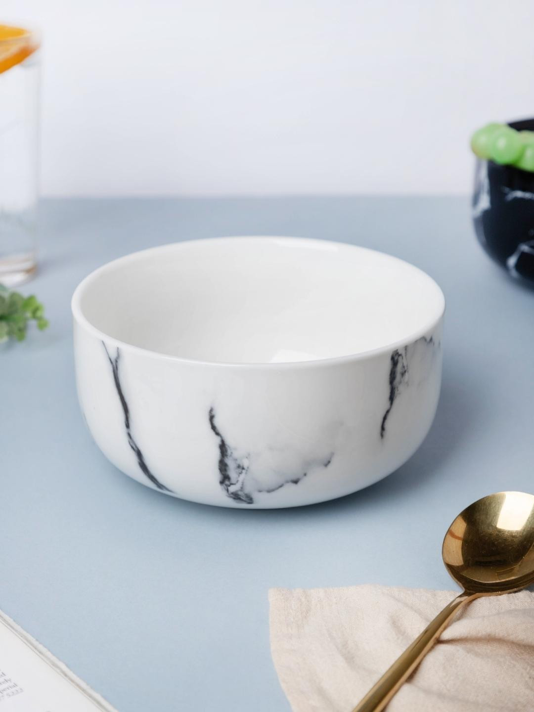 

Nestasia White & Black Printed Microwave safe Ceramic Glossy Bowl 400ml