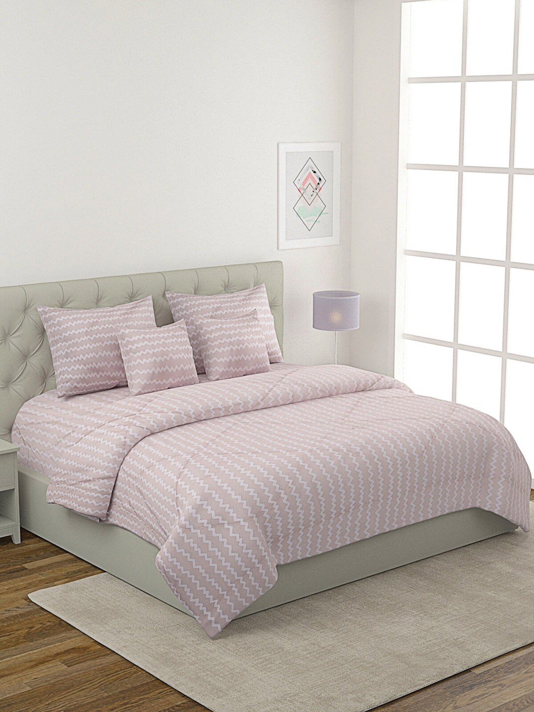 

ROMEE Beige Printed Cotton Double Queen Bedding Set