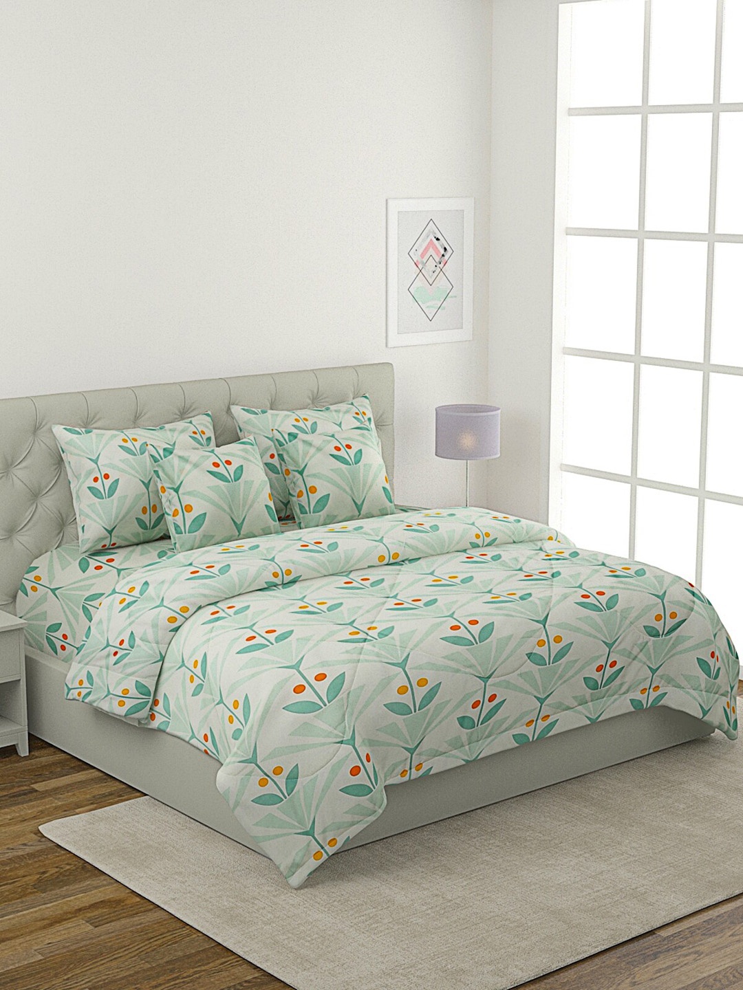 

ROMEE Green & White Printed Double Queen Bedding Set