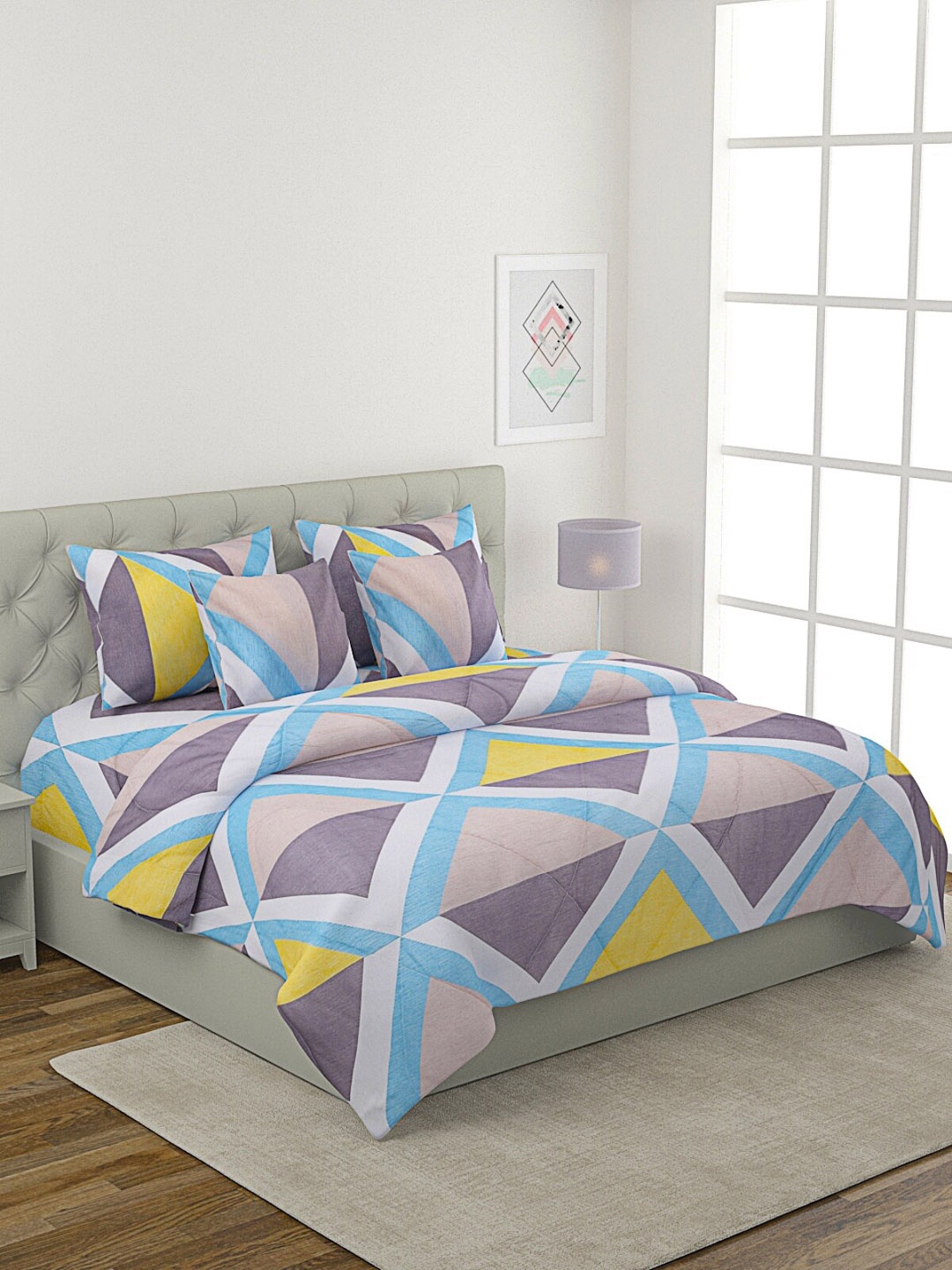 

ROMEE Blue & Yellow Printed Double Queen Cotton Bedding Set