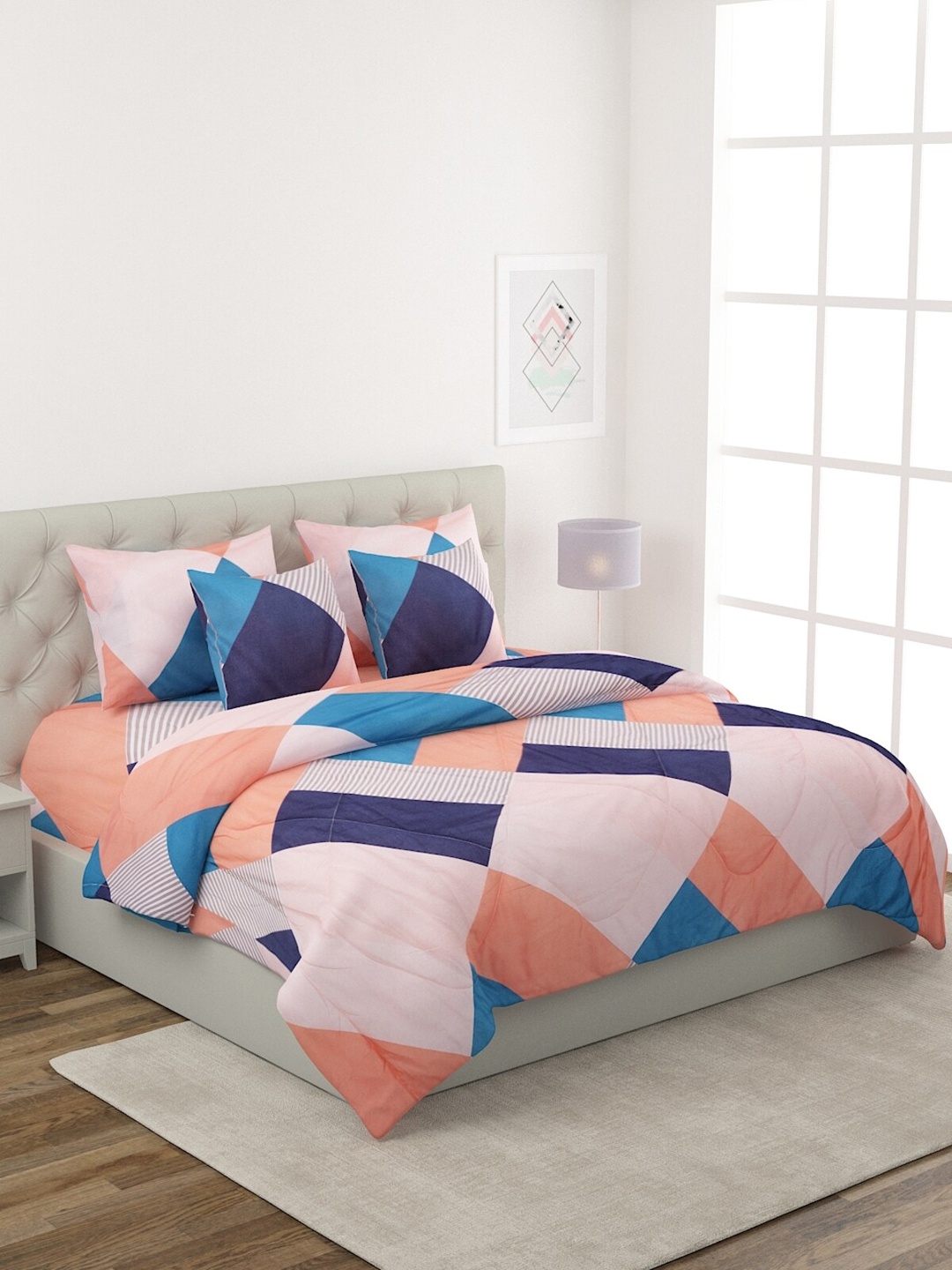 

ROMEE Peach Blue Printed Bedding Set