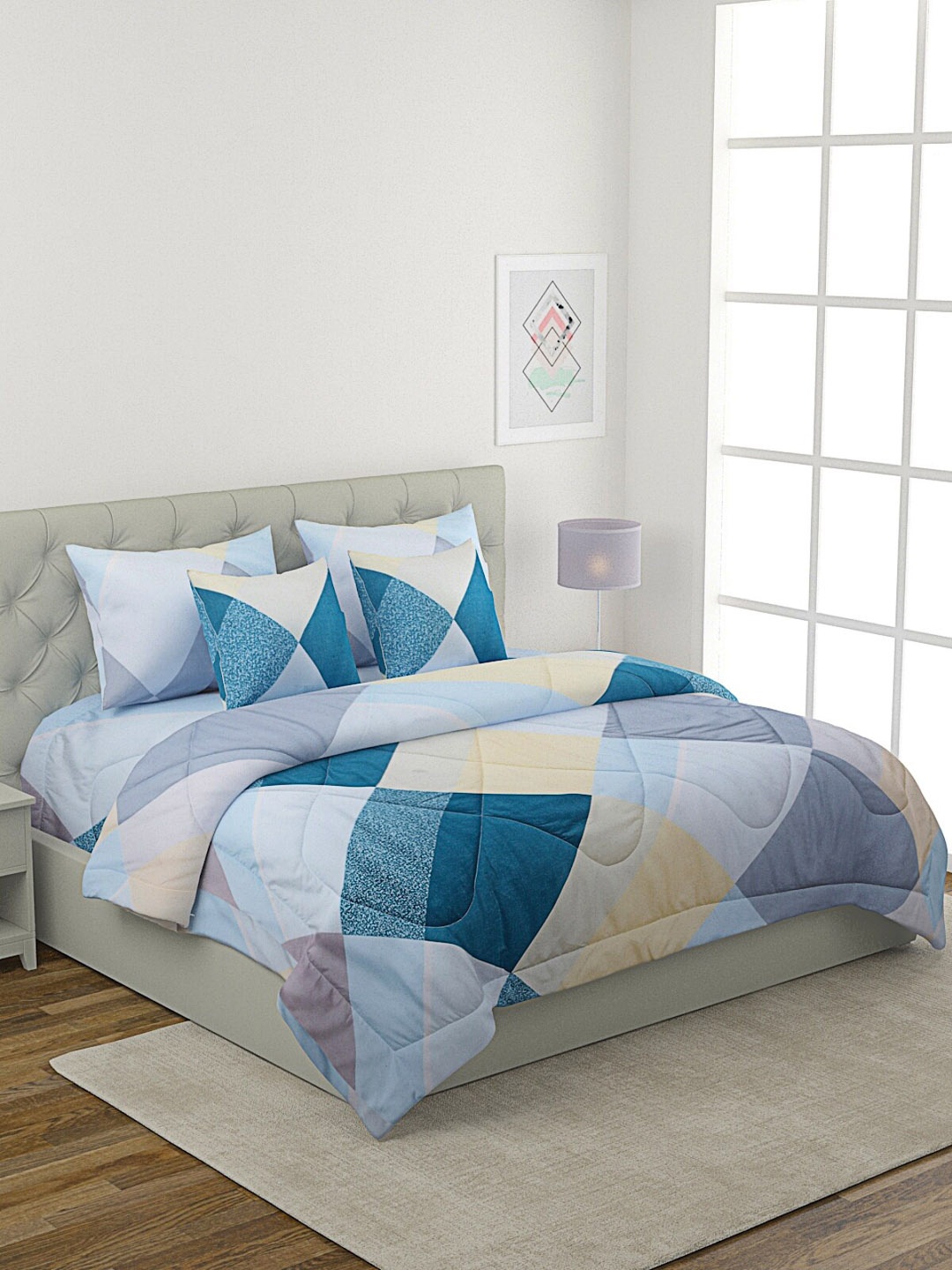 

ROMEE Set of 6 Blue & Grey printed Bedding Set