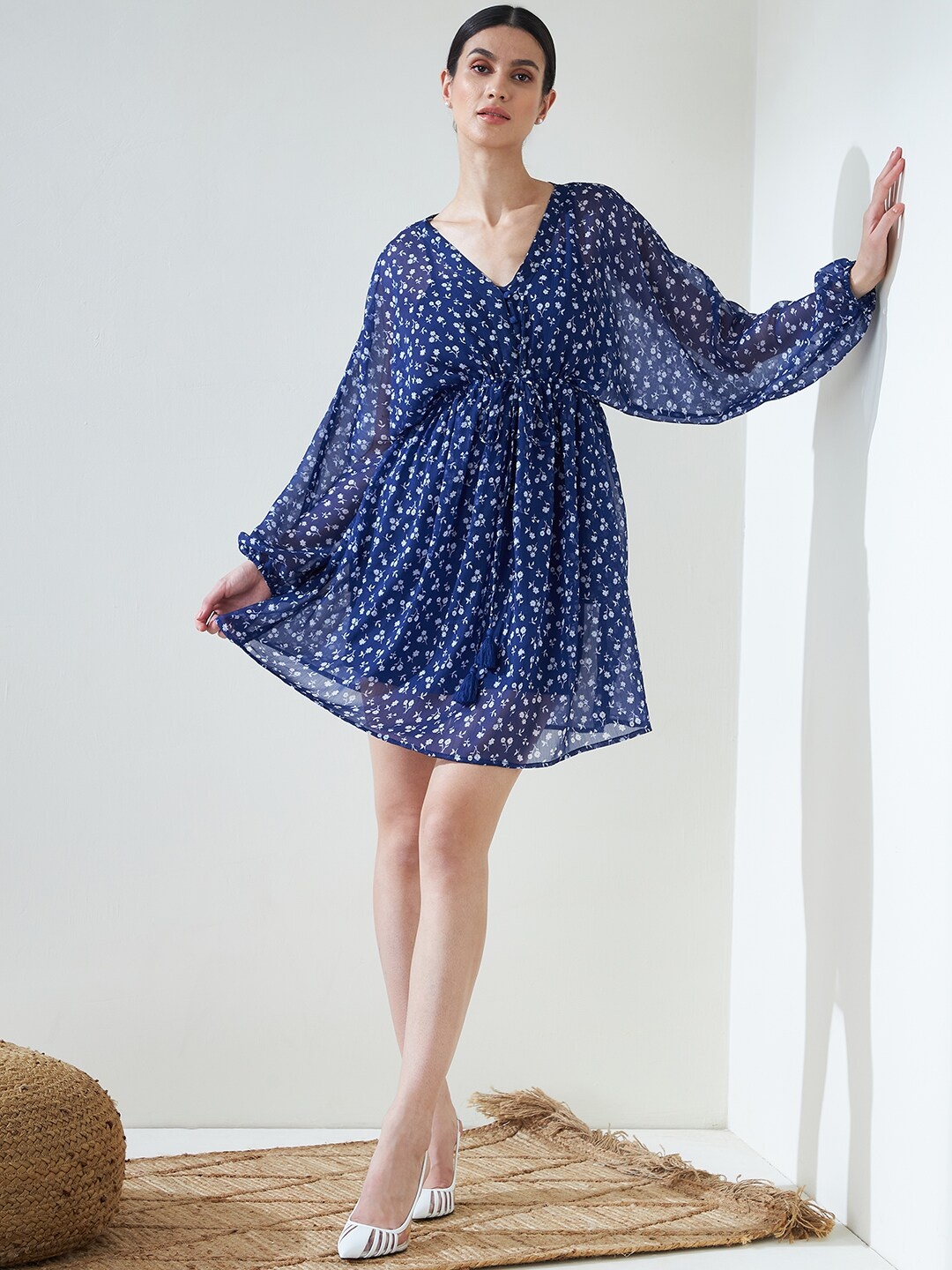 

Femella Floral Chiffon Dress, Navy blue